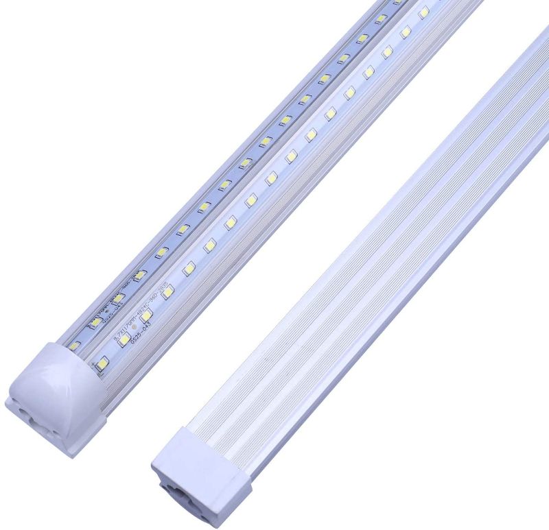 Photo 1 of T8 Integrated LED Tube Light V Shape 8FT LED Shop Cooler Light Fixtures 5000K 72W (150W Fluorescent Equivalent), for Garage Workshop, Clear Lens Daylight White 4PK, BENT PLEASE SEE PHOTOS 