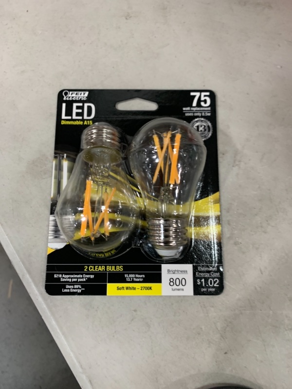 Photo 2 of Feit Electric A15 E26 (Medium) Filament LED Bulb Soft White 75 Watt Equivalence 2 pk - Case Of: 1 Each Pack Qty: 2