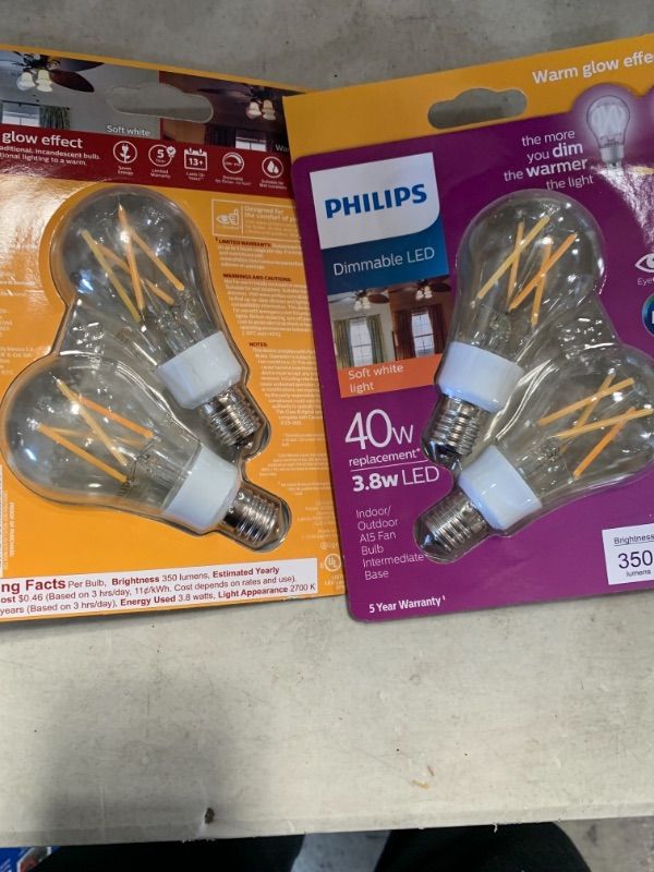Photo 1 of Philips Warm Glow Philips Philips Warm Glow 60W Equivalent A15 Medium Dimmable LED Light Bulb (2 2-Packs)