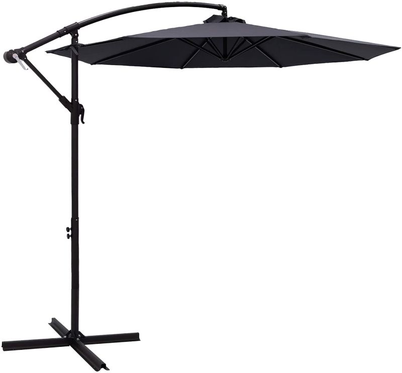 Photo 1 of 10 ft Outdoor Adjustable Cantilever Hanging Offset Patio Umbrella with Stand, Anthracite
