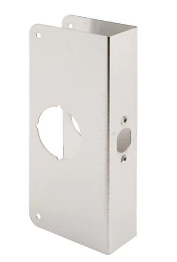 Photo 1 of 1-3/4 in. x 9 in. Thick Stainless Steel Lock and Door Reinforcer, 2-1/8 in. Single Bore, 2-3/8 in. Backset
