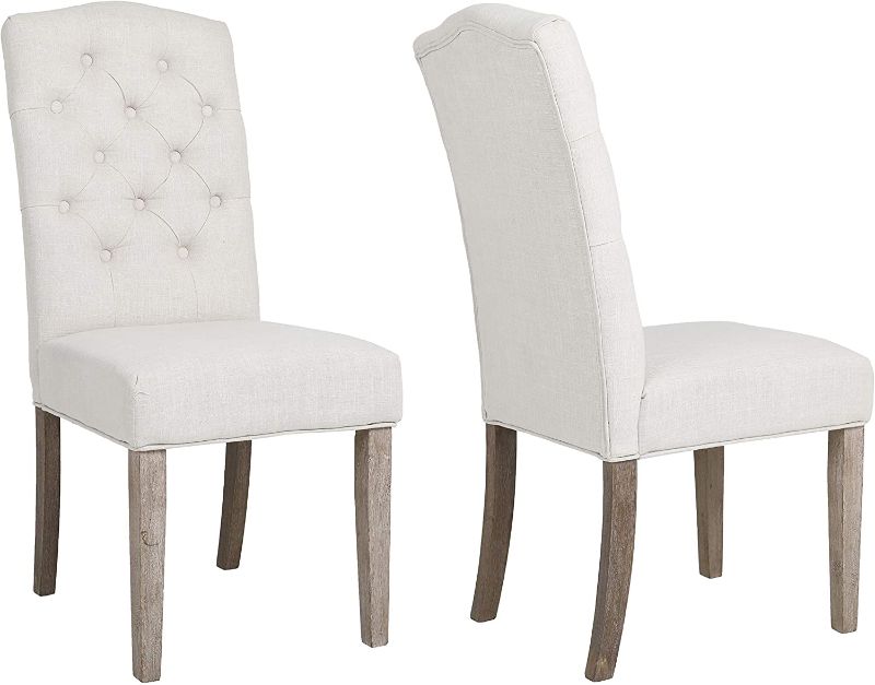 Photo 1 of BTEXPERT BB5098-2 French High Back Tufted Upholstered Dining Chair, Set of 2, Ivory Beige Linen Fabric
