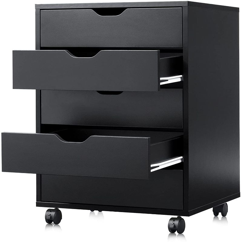 Photo 1 of DEVAISE 5-Drawer Wood Dresser Chest with Door, Mobile Storage Cabinet, Printer Stand for Home Office, Black
