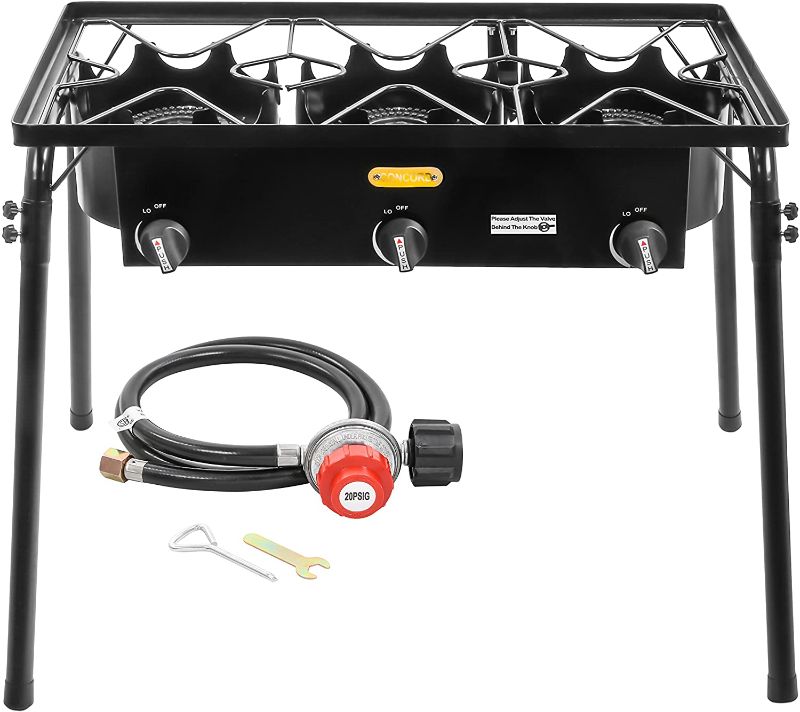 Photo 1 of Concord Triple Burner Outdoor Propane Stove Cooker w/ Regulator, 3 Burner Stove Brewing Supply