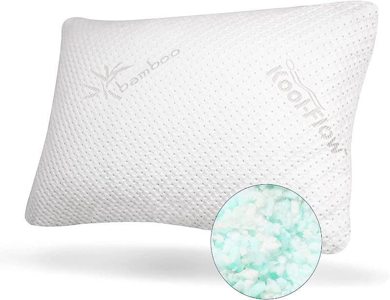 Photo 1 of ??Snuggle-Pedic Original Pillows for Sleeping - Ultra Luxury GreenGuard Gold Certified Shredded Memory Foam Pillow w/ Plush Kool-Flow Bamboo Bed Pillow Cover, Made in The USA - Queen Size
