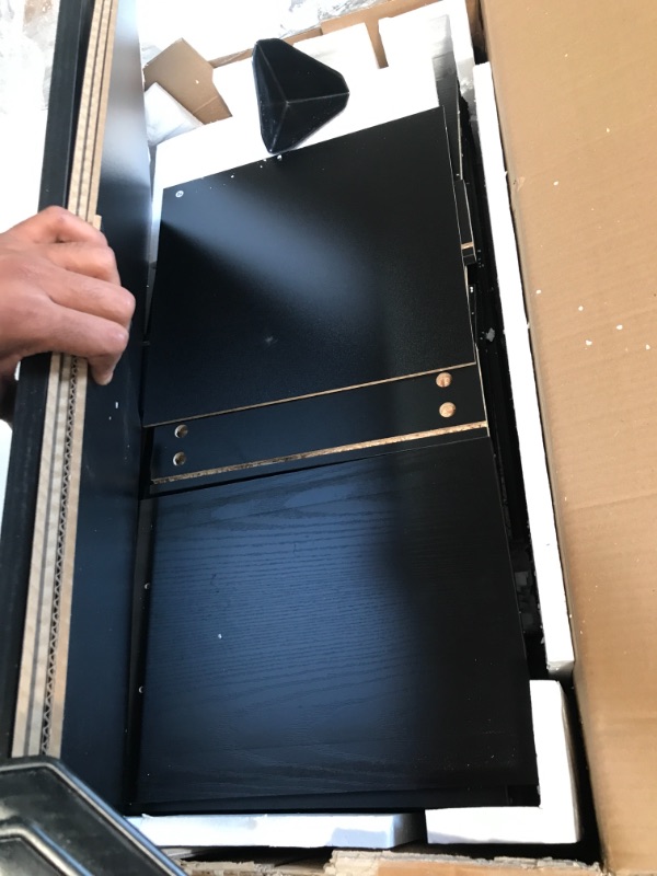Photo 1 of Allon 3 Drawer Wooden File Cabinet, Mobile Lateral File Cabinet with Rollers for Letter Size or A4 Hanging Folders, Printer Stand with Open Storage Cabinet for Home Office, Black
