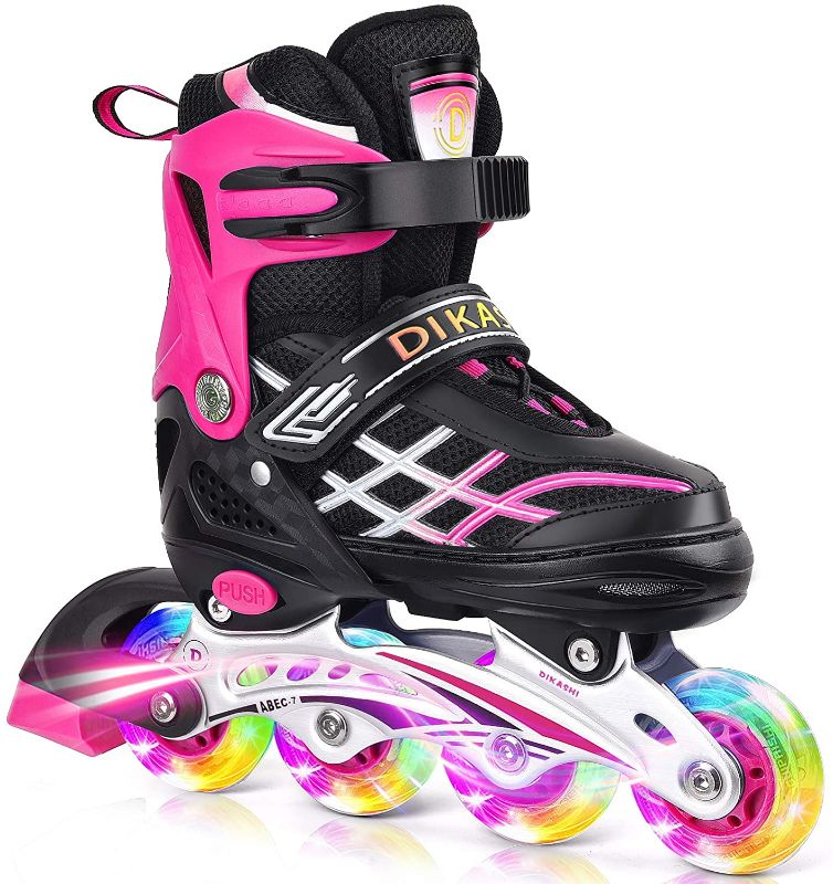 Photo 2 of DIKASHI Adjustable Inline Skates for Boys Girls,Blue/Black/Pink Roller Blades Skates for Kids Beginners with Light Up Wheels - SIZE SM
