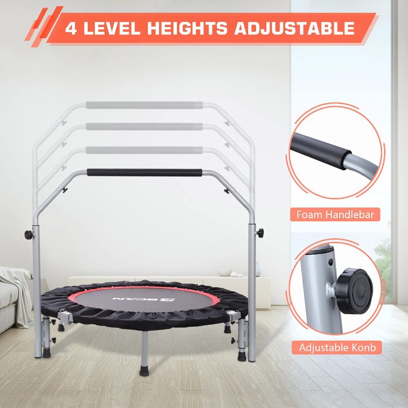 Photo 1 of 40/48" Foldable Mini Trampoline, Fitness Rebounder with Adjustable Foam Handle, Exercise Trampoline for Adults Indoor/Garden Workout Max Load 330lbs/440lbs