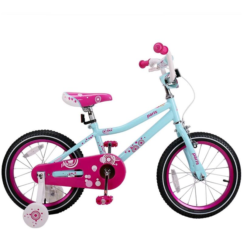 Photo 1 of Joystar Paris 18 Inch Ages 5 to 9 Girls Training Wheel Kickstand Bike, Blue/Pink
