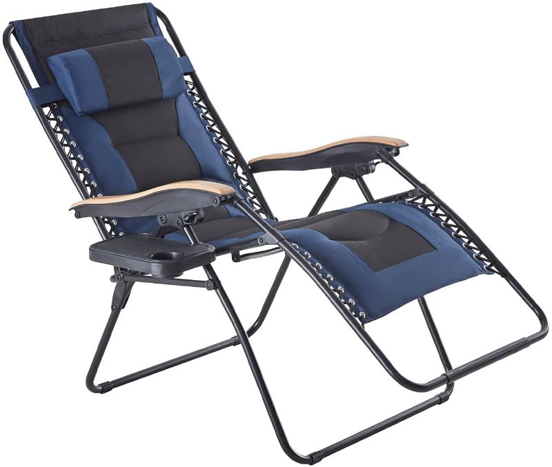 Photo 1 of  Adjustable Zero Gravity Lounge Chair, Folding Reclining Chair w/Pillows and Cup Holder, for Outdoor Patio and Lawn- Dark Blue

