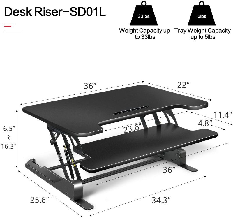 Photo 1 of ComHoma 36 inch Standing Desk Converter -Stand Up Height Adjustable Desk Riser-Computer Home Office Ergonomic Desk Table for Dual Monitors and Laptop Workstation with Keyboard Tray-Black
