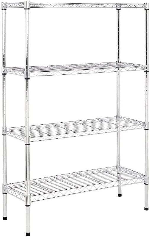 Photo 1 of Amazon Basics 4-Shelf Adjustable, Heavy Duty Storage Shelving Unit (350 lbs loading capacity per shelf), Steel Organizer Wire Rack, Chrome (36L x 14W x 54H)
