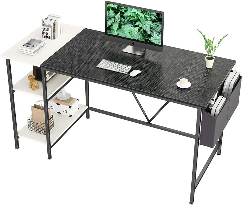 Photo 1 of 55 inch Computer Desk with 2-Tier Bookshelf Home Office Writing Workstation Study Desk Modern Simple Style Laptop Table with Storage Bag
