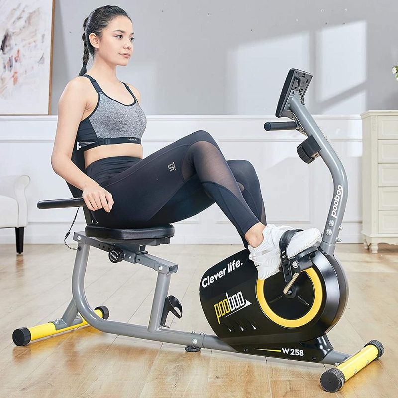 Photo 1 of **PARTS ONLY **pooboo Magnetic Recumbent Exercise Bike Indoor Cycling Bike Stationary Bike with Pulse, LCD Monitor, Water Bottle and Adjustable Seat
