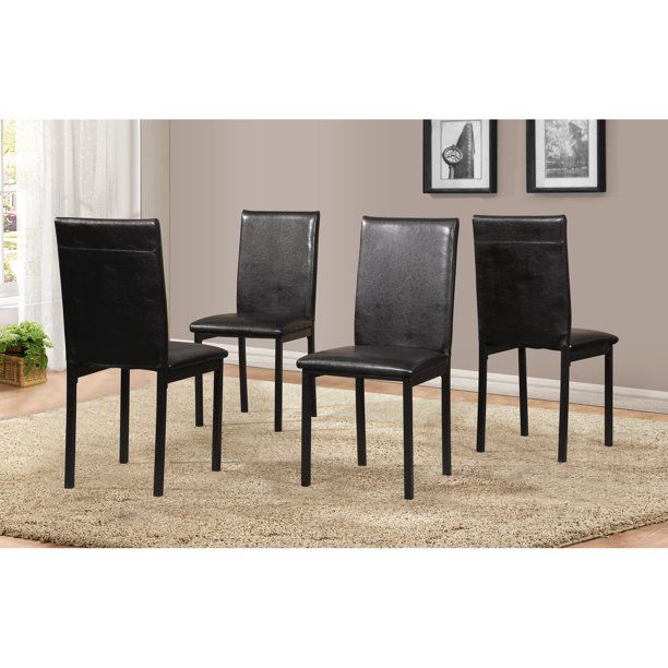 Photo 1 of  Faux Leather Seat Metal Frame Black Dining Chairs, Set of 4