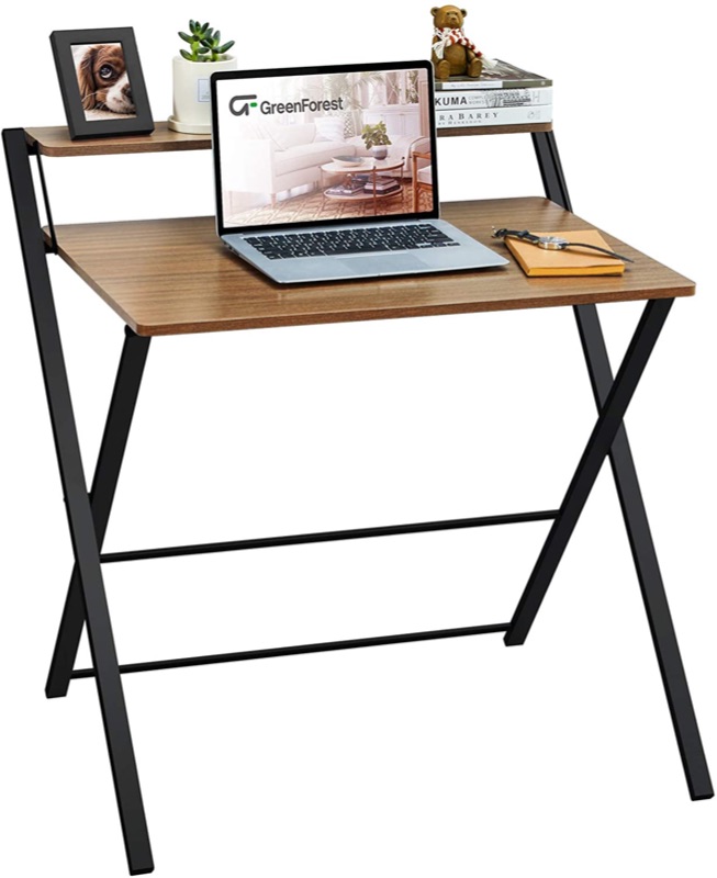 Photo 1 of GreenForest Folding Desk No Assembly Required, 2-Tier Small Computer Desk with Shelf Space Saving Foldable Table for Small Spaces, Espresso