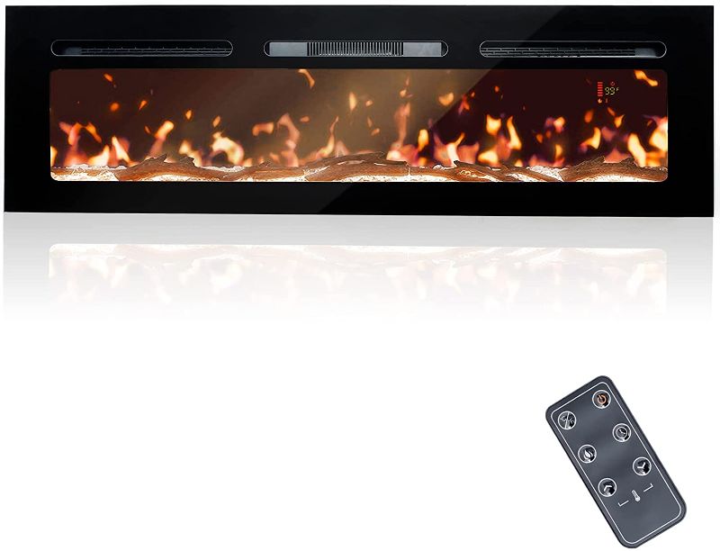 Photo 1 of BizHomart Doris 60 Fireplace, Recessed & Wall Mounted Electrical with Bracket, Ultra Thin, Low Noise Remote Control, Timer, Logset & Crystal, Adjustable Flame Color, 1500W, Black
