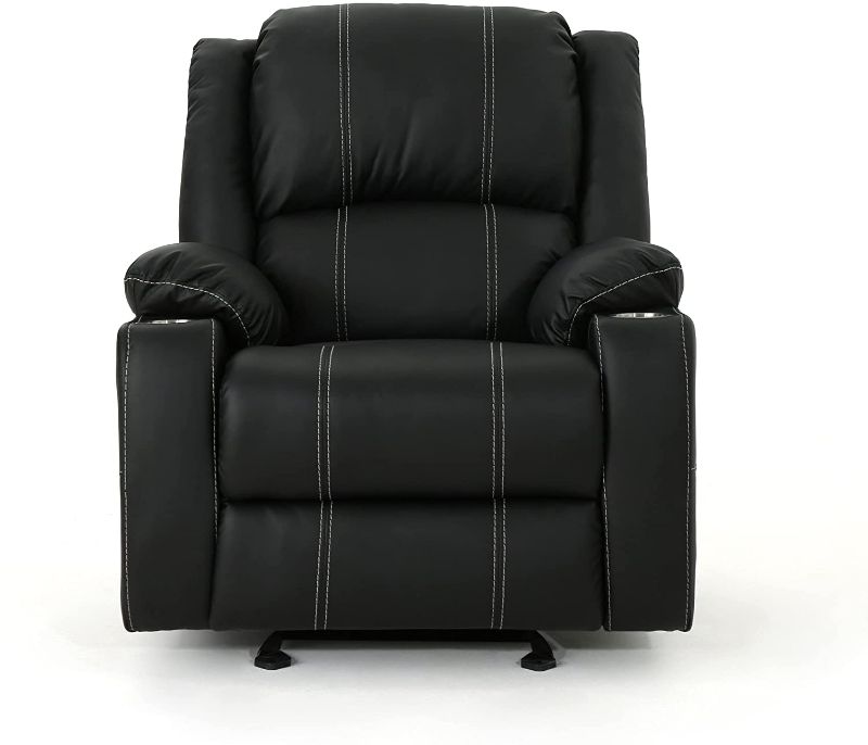 Photo 1 of ***PARTS ONLY/AS-IS/NO RETURNS*** Christopher Knight Home Sarina Traditional Leather Recliner with Steel Cup Holders, Black / Black
