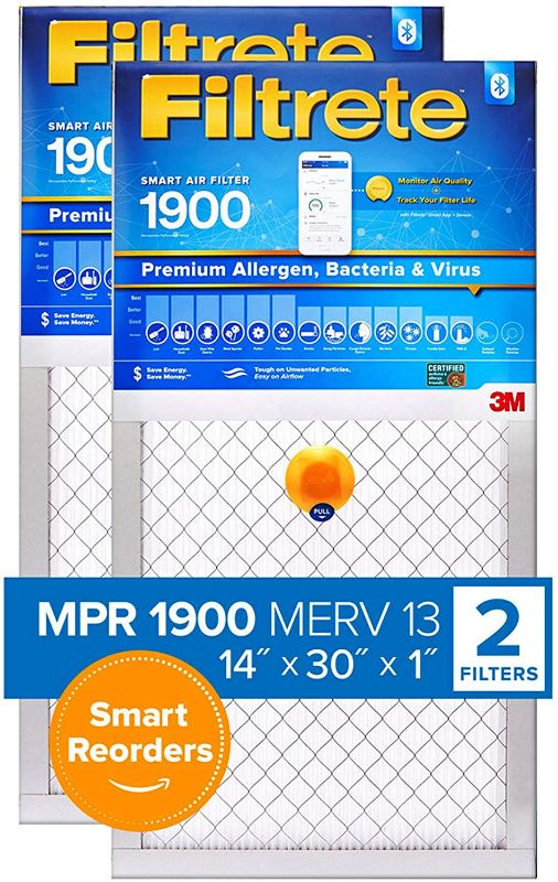 Photo 1 of Filtrete 14x30x1, Smart Replenishable AC Furnace Air Filter, MPR 1900, Premium Allergen, Bacteria & Virus, 2-Pack (exact dimensions 13.84 x 29.84 x 1.1)
