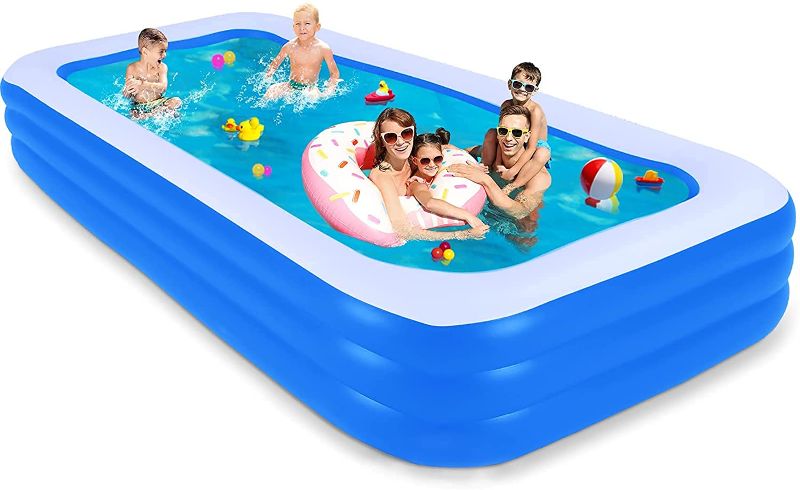 Photo 1 of Inflatable Swimming Pool, 120 x 72 x 22 inches Family Full-Sized Lounge Pool, Rectangular Blow Up Pool for, Kiddie, Toddlers, Adults
