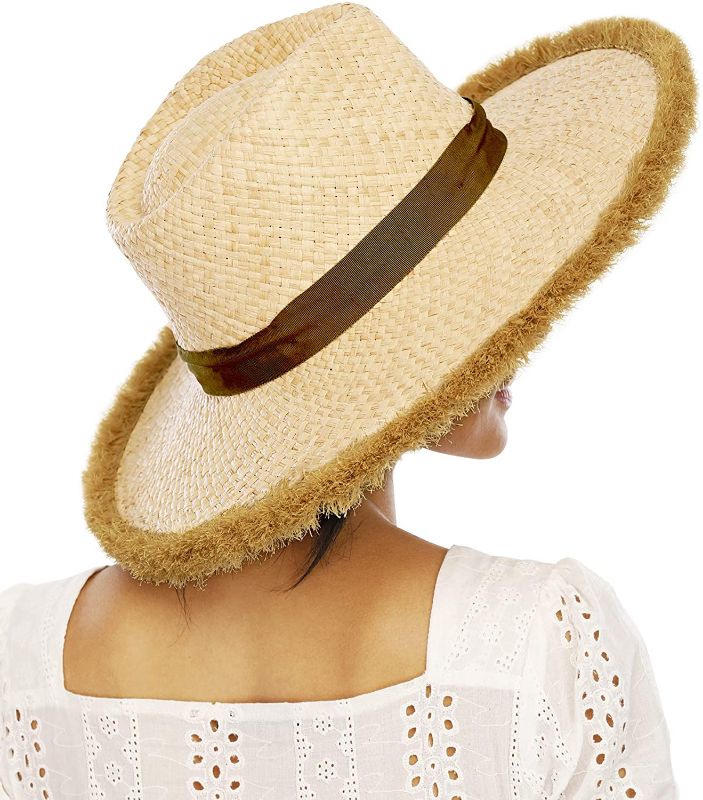 Photo 1 of FEMSÉE Beach Hats for Women Men- Wide Brim Fringe Raffia Straw Ribbon Summer Sun Hat Travel
