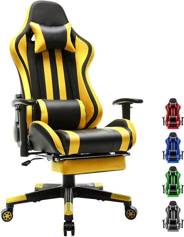 Photo 1 of Ergonomic Gaming Chair with Footrest,Racing Gamer Chair,Racer Style Computer Chair with Adjustable Headrest and Lumbar Pillow(Black/Yellow)
