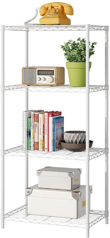 Photo 1 of 4 Tier Wire Shelving, Metal Wire Shelf Storage Rack, Durable Organizer Unit Perfect for Kitchen Garage Pantry Organization, White
