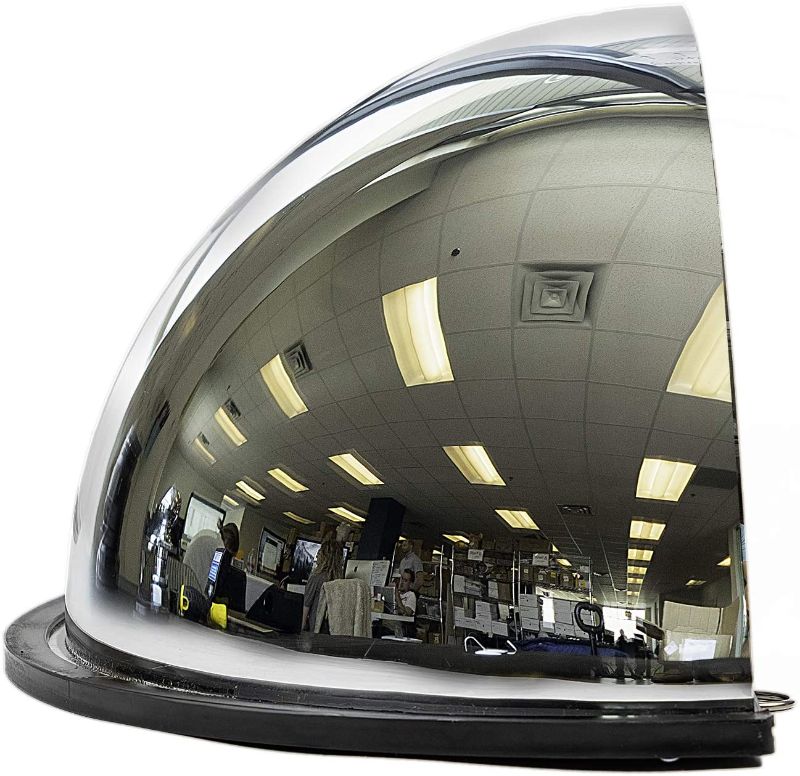 Photo 1 of 18” Acrylic Bubble Half Dome Mirror with Black Rim, Round Indoor Security Mirror for Driveway Safety Spots, Outdoor Warehouse Side View, Circular Wall Mirror for Office Use - Vision Metalizers (DPB1812)
