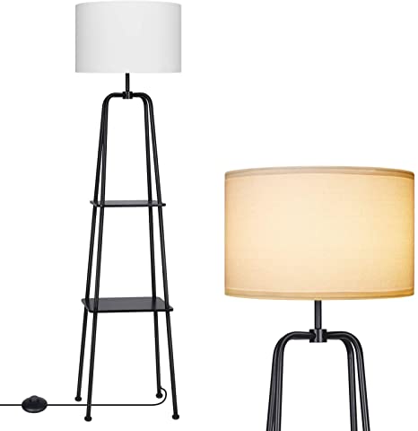 Photo 1 of (cosmetic damages; broken plastic)
DEWENWILS 60 inch Modern Black Floor Lamp with Shelves, 2-Tier Display Shelf