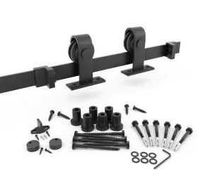 Photo 1 of 72 in. Matte Black Sliding Barn Door Hardware and Track Kit