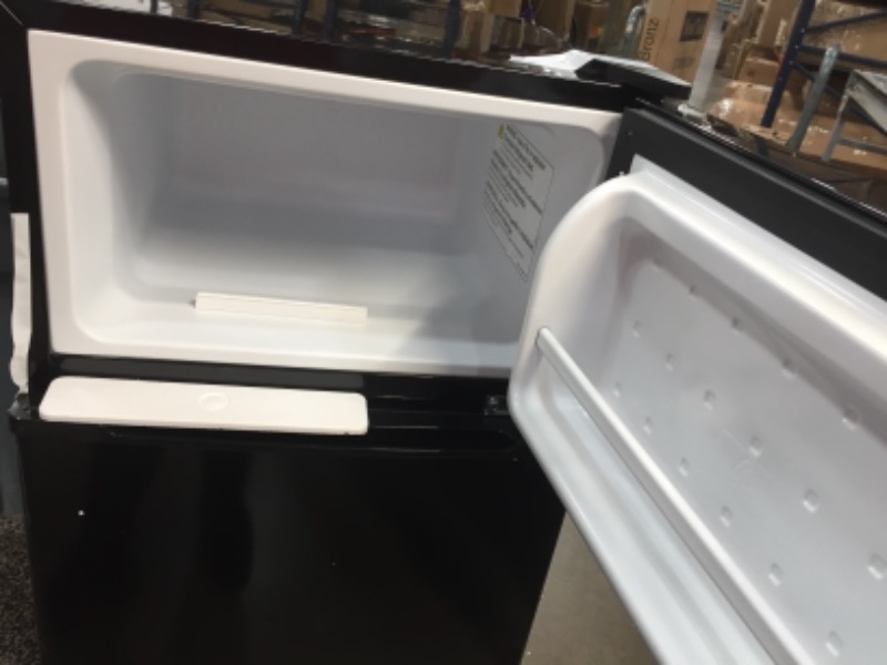 Photo 1 of GE Double-Door Mini Fridge, Freezer, 3.1 Cu Ft, Black, GDE03GGKBB Freestanding Compact Refrigerator
