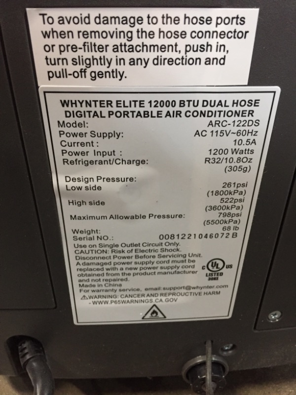 Photo 1 of Whynter ARC-122DS Elite Dual Hose Digital Portable Air Conditioner Dehumidifier