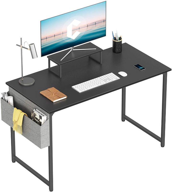 Photo 1 of Cubiker Computer Desk 63 Inch Home Office Writing Desk Student Study Desk with Small Table and Storage Bag, Black
