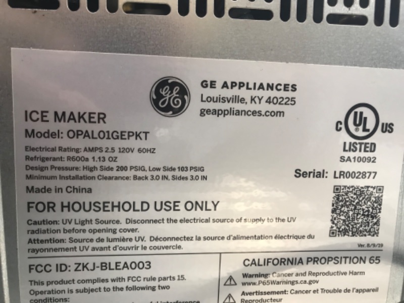 Photo 4 of PARTS ONLY
GE Profile Opal | Countertop Nugget Ice Maker with Side Tank | Portable Ice Machine with Bluetooth Connectivity | Smart Home Kitchen Essentials | Stainless Steel Finish | Up to 24 lbs. of Ice Per Day
