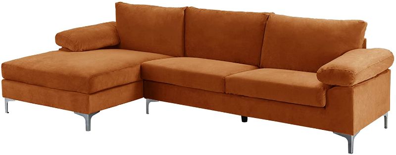 Photo 1 of Casa Andrea Milano llc Modern Large Velvet Fabric Sectional Sofa, L-Shape Couch with Extra Wide Chaise Lounge, Orange
**BOX 1 OF 3, MISSING OTHER BOXES**
