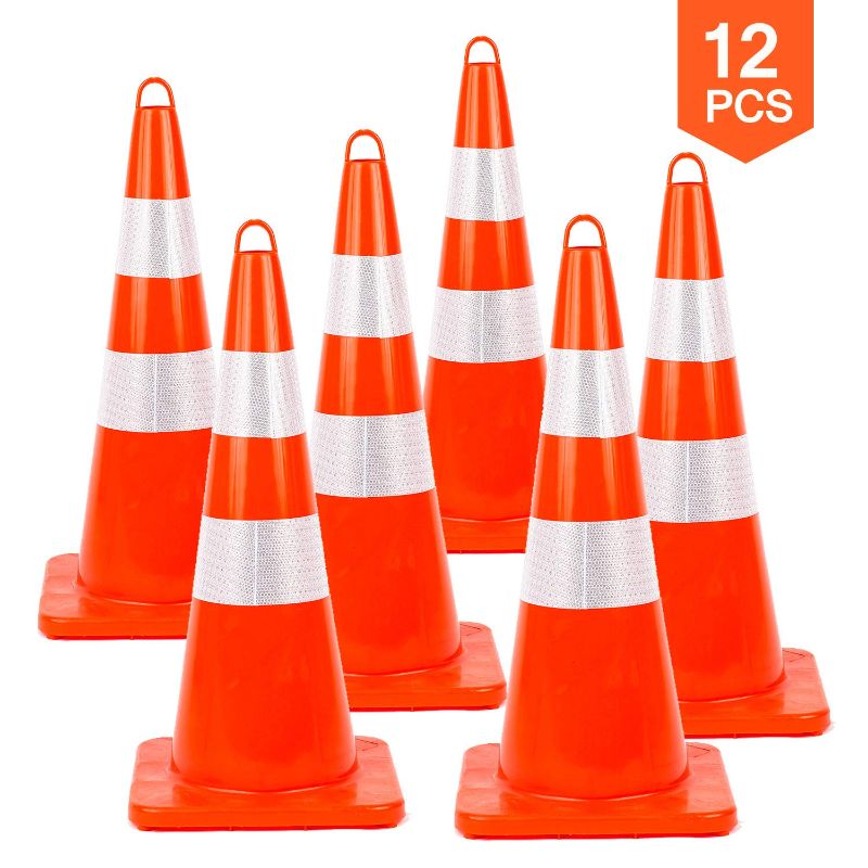 Photo 1 of 12Pack Traffic Safety Cones 28'' inches with Reflective Collars, Unbreakable PVC Orange Construction Cone for Traffic Control, Driveway Road Parking
