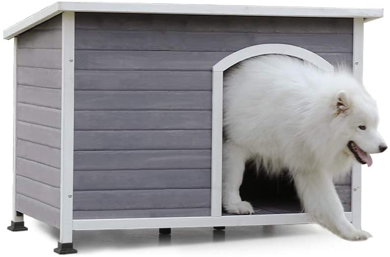 Photo 1 of A 4 Pet Outdoor Wooden Dog House with Hinges,Raised Feet,Openable Asphalt Roof&Removable Floor
