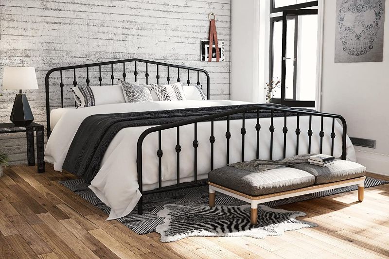 Photo 1 of Novogratz Bushwick Metal Bed with Headboard and Footboard Modern Design King Size - Black