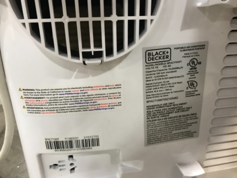 Photo 1 of Black+decker BPACT10WT 10,000 BTU Portable Air Conditioner with Remote