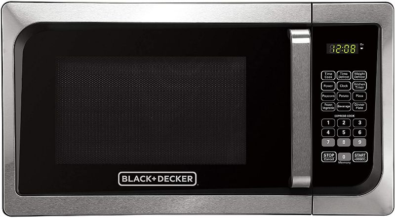 Photo 1 of Black+Decker, Stainless Steel EM925AJK-P1 0.9-Cu. Ft. Pull Handle Microwave

//TESTED AND FUNCTIONAL, MINOR DAMAGE HANDLE COMING OFF 
