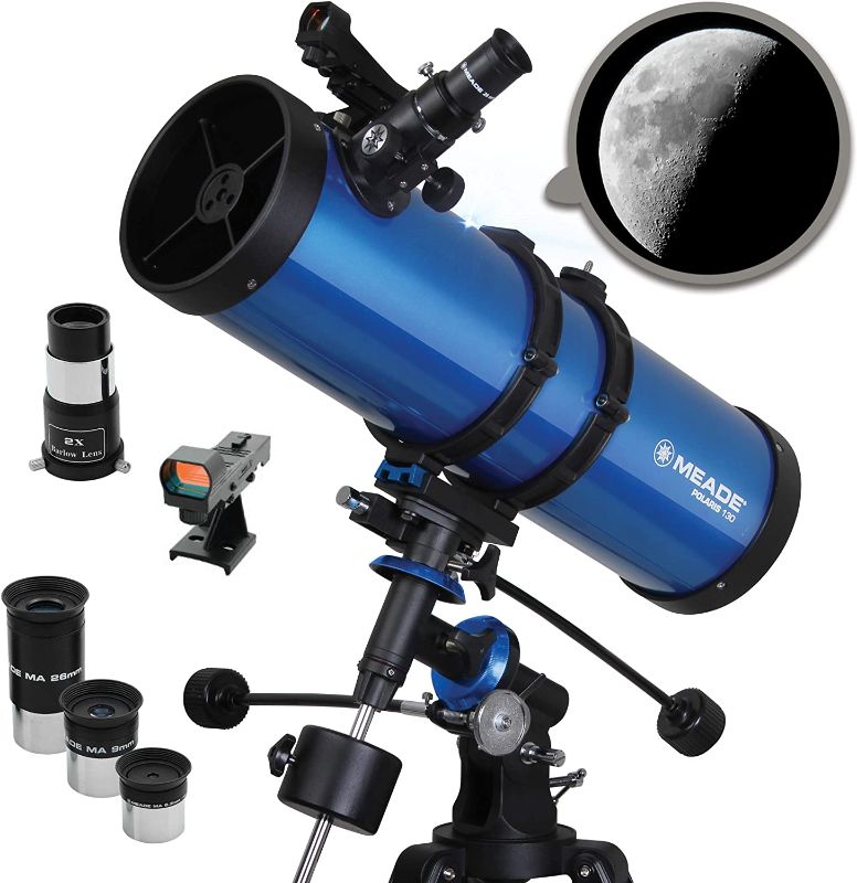 Photo 1 of Meade Instruments – Polaris 130mm Aperture, Portable Backyard Reflecting Stargazing Astronomy Telescope for Beginners –Stable German Equatorial (GEM) Manual Mount – Observe Space & the Universe
