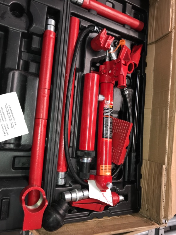Photo 1 of BIG RED T71001L Torin Portable Hydraulic Ram: Auto Body Frame Repair Kit with Rolling Blow Mold Carrying Storage Case, 10 Ton (20,000 lb) Capacity, Red
