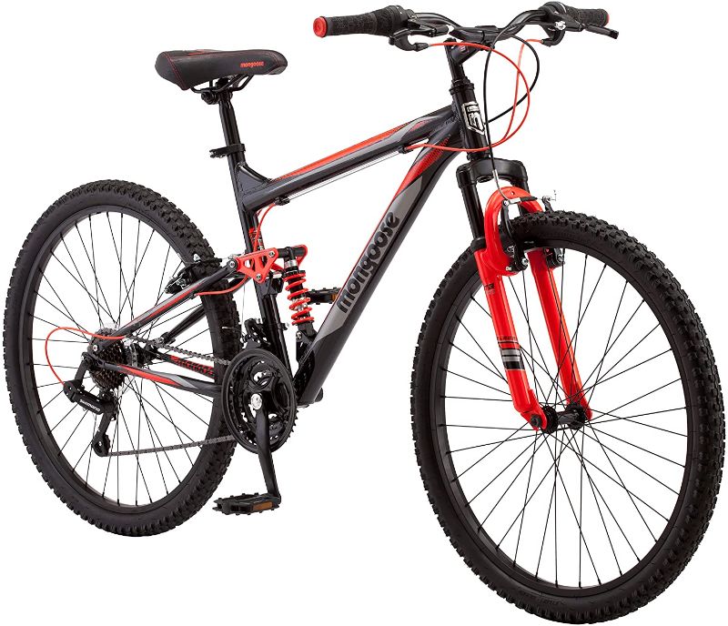 Photo 1 of Mongoose Status 2.2 Bicycle-Color:Black,Size:26",Style:Men's Full/Susp

//MINOR DAMAGE TO FRAME 
