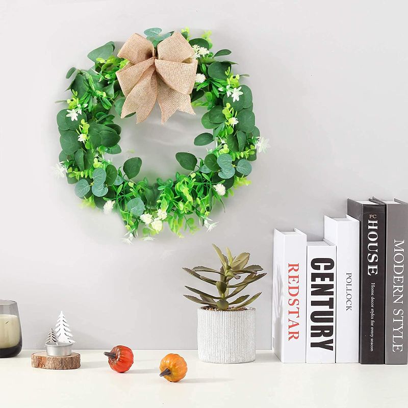 Photo 1 of PurpleSwan 15.8" Wreath, Artificial Green Leaf Eucalyptus Wreath, Wreaths for Spring/Summer/All Season, Farmhouse Decor for Front Door, Ornaments for Outdoor/Indoor/Wall/Window/Porch/Home Decoration.
(Pack of 2)
