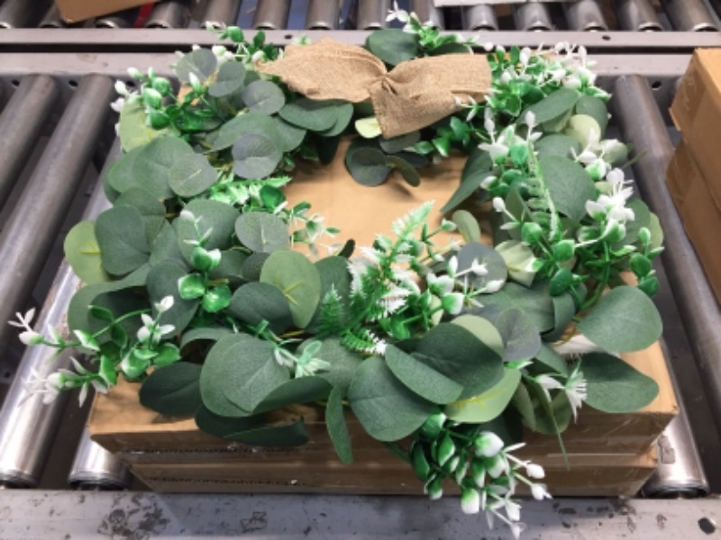 Photo 1 of PurpleSwan 15.8" Wreath, Artificial Green Leaf Eucalyptus Wreath, Wreaths for Spring/Summer/All Season, Farmhouse Decor for Front Door, Ornaments for Outdoor/Indoor/Wall/Window/Porch/Home Decoration.
(Pack of 2)