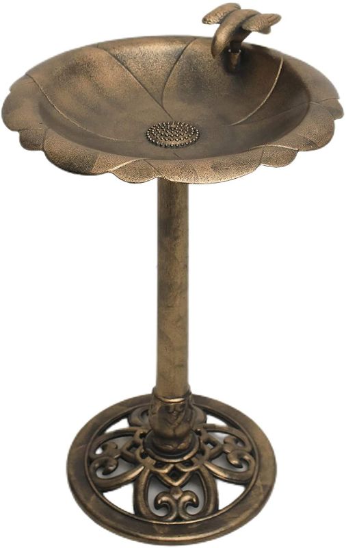 Photo 1 of 1. GO 30 Inch Height Polyresin Lightweight Antique Outdoor Garden Bird Bath, Bronze
