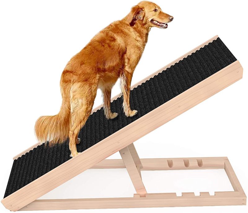 Photo 1 of Adjustable Pet Ramp for All Dogs and Cats - for Couch or Bed with Paw Traction Mat, 40 in Long and Adjustable from 9” to 24” - Non Slip Carpet Surface Height Adjustable Ramp Up to 200 Lbs
