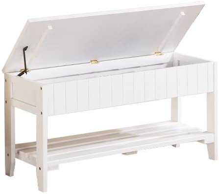 Photo 1 of Roundhill Furniture Quality Solid Wood Shoe Bench with Storage, White
