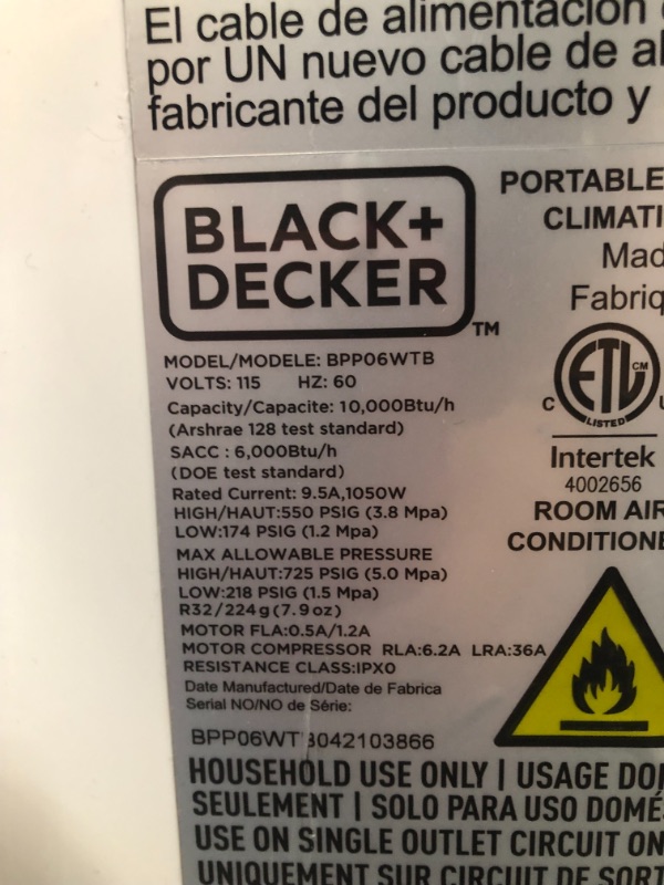 Photo 4 of BLACK+DECKER BPP06WTB Portable Air Conditioner with Remote Control, 10,000 BTU, Cools Up to 250 Square Feet, White
