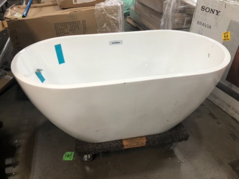 Photo 2 of 55"x29"x23" Clovis Acrylic Freestanding Soaking Bathtub,Classic Oval Shape Soaking Bathtub,Toe-Tap Chrome Drain and Classic Slotted Overflow Included, Modern White, cUPC Certified
